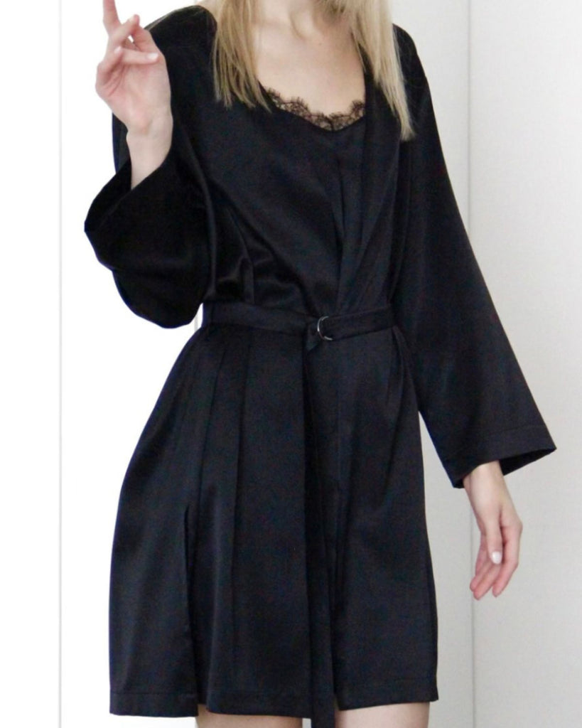 luxury silk robe in black - affordable silk loungewear and silk nightwear